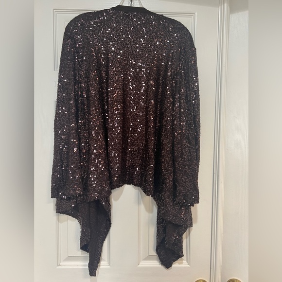 Karen Kane Brown Sequin Open Front 3/4 Sleeve Stretch Jacket Cardigan 3X - Picture 5 of 8